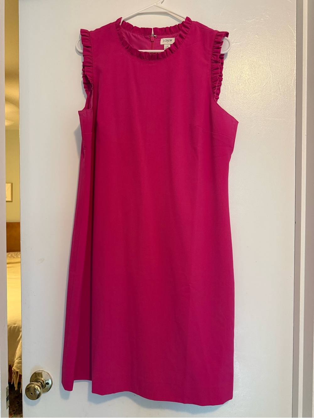 J. Crew Bright Fuchsia Ruffle-Trim Shift Dress